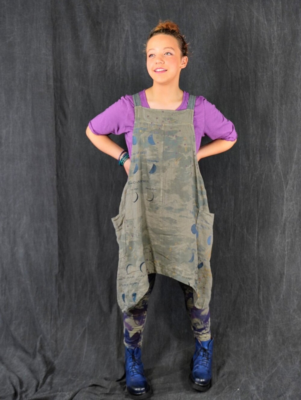 Blue Fish Linen Celestial MERCURY PHASES Midlayer Pinafore Dress | Lagenlook - Picture 4 of 12